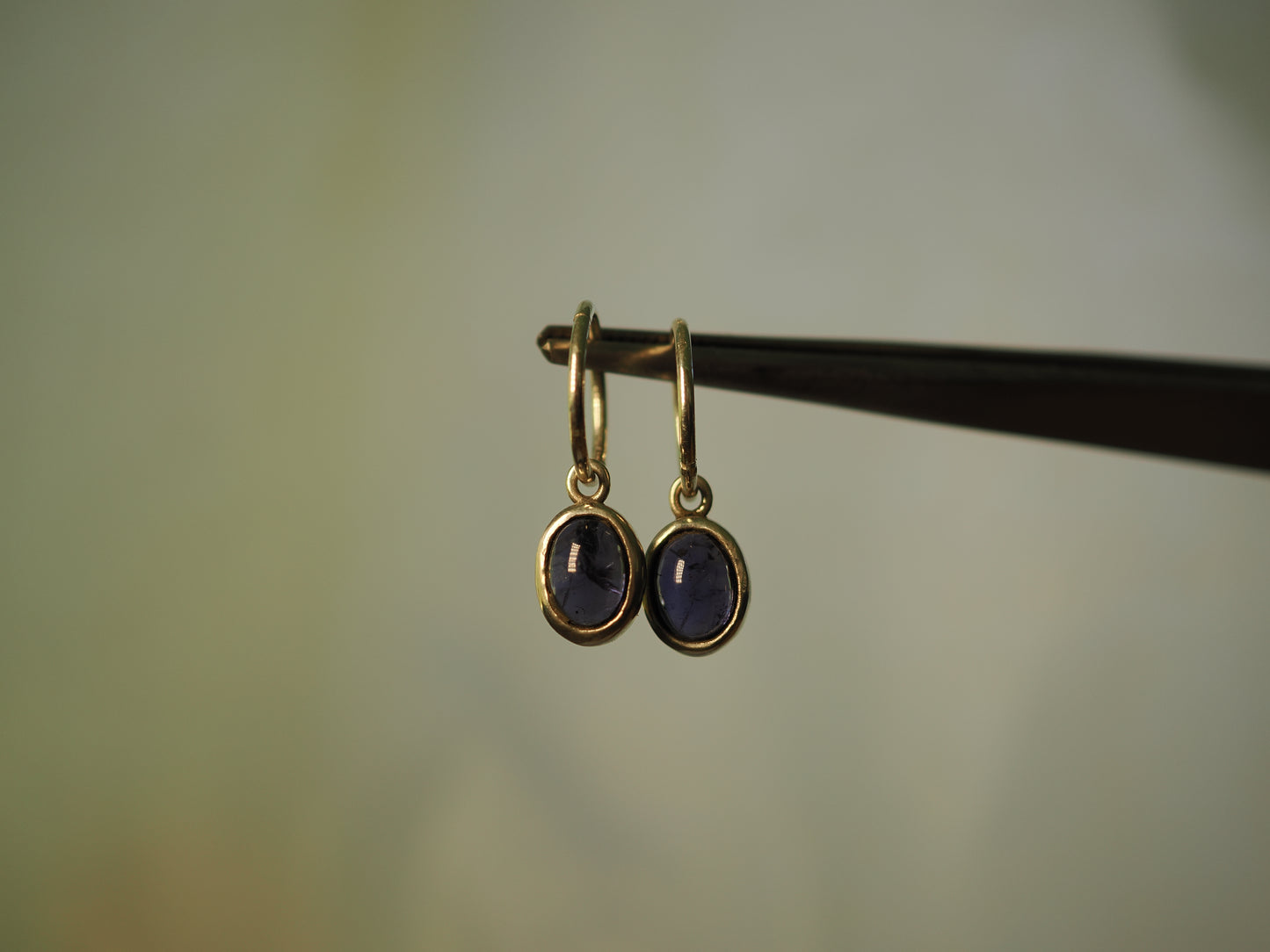 Iolite Convertible Huggie Earrings in Argentium Silver