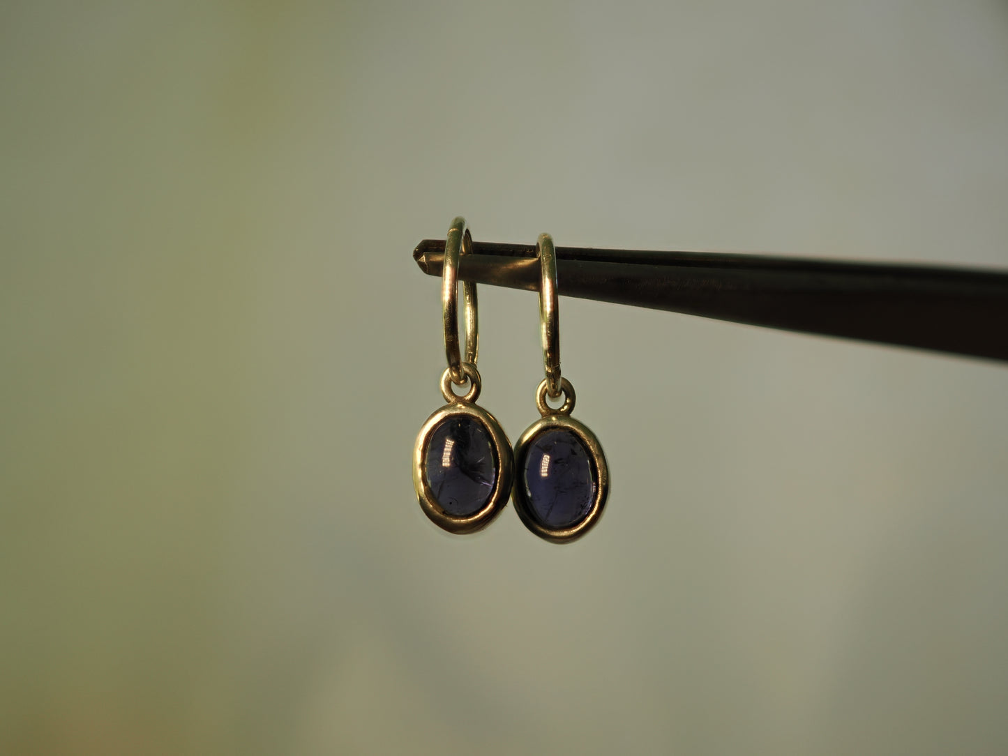 Iolite Convertible Huggie Earrings in Argentium Silver