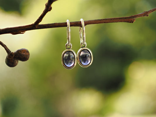Iolite Convertible Huggie Earrings in Argentium Silver
