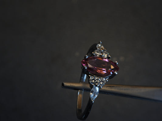 1ct Marquise Pink Tourmaline Ring in Platinum-Plated Sterling Silver