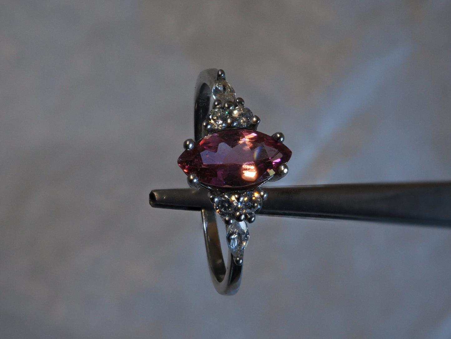 1ct Marquise Pink Tourmaline Ring in Platinum-Plated Sterling Silver