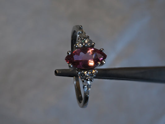 1ct Marquise Pink Tourmaline Ring in Platinum-Plated Sterling Silver
