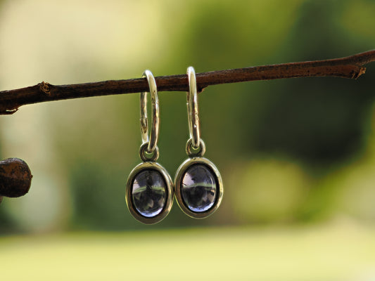 Iolite Convertible Huggie Earrings in Argentium Silver